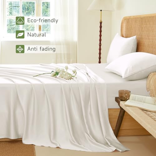 THXSILK Luxury Mulberry Silk Bed Sheets Set - 4pcs Silk Sheets Set 16" Deep Pocket - 1 Fitted Sheet, 1 Flat Sheet, 2 Pillowcases with Zipper Closure - Queen, White - Image 3