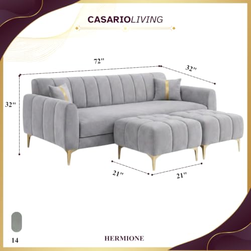 Image of Hermione 5 Seater L Shape Sofa Set with 2 Movable Ottoman | Flexible Left or Right Layout | Luxe Velvet Suede Fabric | Comfortable Seating | Modern Sofa for Living Room - Light Gray