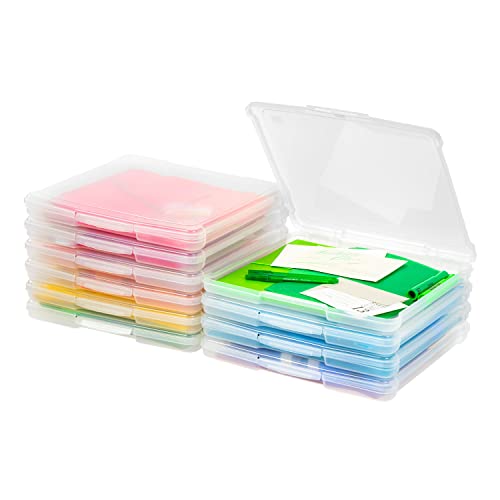IRIS USA Fits 12" x 12" Paper, 10-Pack Thin Portable Plastic Scrapbook Paper Storage Cases Organizers with Built-in Handle for Art and Craft Supplies, Office Document, Stationery, Photo - Clear by IRIS USA - Used condition - US$60.76