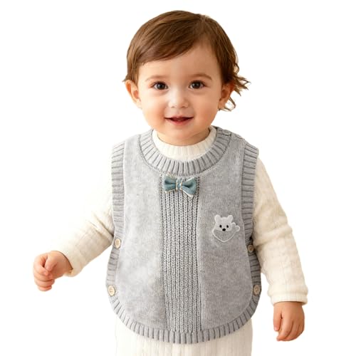 Jhaoyu Chaleco de punto para bebé y niña, sin mangas, suéter de punto, suéter de punto, chaleco de lazo para otoño e invierno, ropa de bebé gris, 68-80