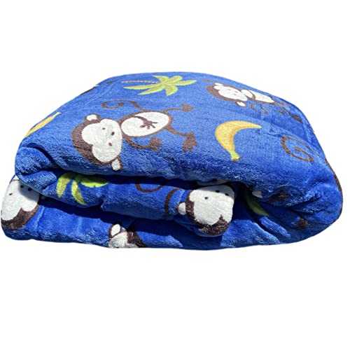 Home Must Haves Baby Ultra Thick Kid's Cartoon Blue Sherpa Boy's Monkey Printed Borrego Stroller Blanket, 39"X51" #TOP1