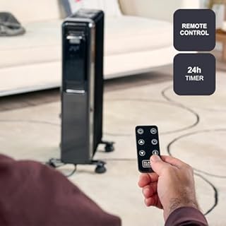 Black+Decker BXRA2001E – Radiateur à huile électrique | 2000W | 9 éléments | 3 niveaux de chaleur | Écran digital | Thermostat réglable | Minuteur 24h | Ultra silencieux
