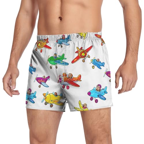 Airplane Pilot White Men's Cotton Boxer Shorts Pajama Bottoms Sleep Shorts Underwear with Button Fly3