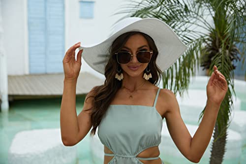 Image of Women Wide Brim Sun Hat UPF50 Straw Summer Hat Floppy Beach Hat Roll-Up