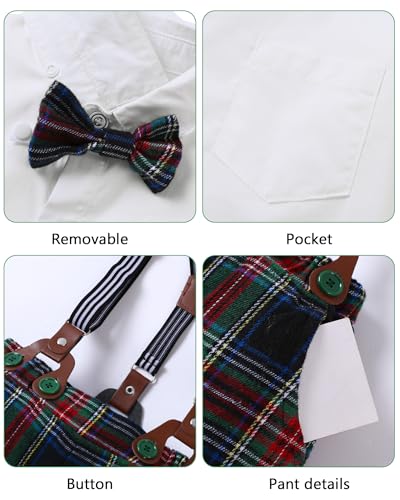 Image of YUEMION Toddler Baby Boy Clothes Suits Gentleman Dress Shirt+Bowtie+Vest+Suspender Pants Boy Formal Wedding Outfits Set 1-5T