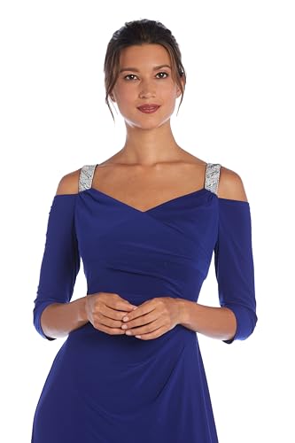Image of R&M Richards Women's Long Off Shoulder Formal Dress W /Rhinestone Straps, Sweetheart Neckline & Side Slit