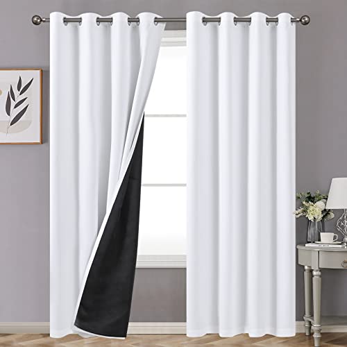 Image of YoungsTex Thermal 100% Blackout Curtains 80 Inch Length for Bedroom, Double Layer Grommet Full Light Blocking Window Drapes for Living Room, Pure White, 2 Panels, 52 X 80 Inch