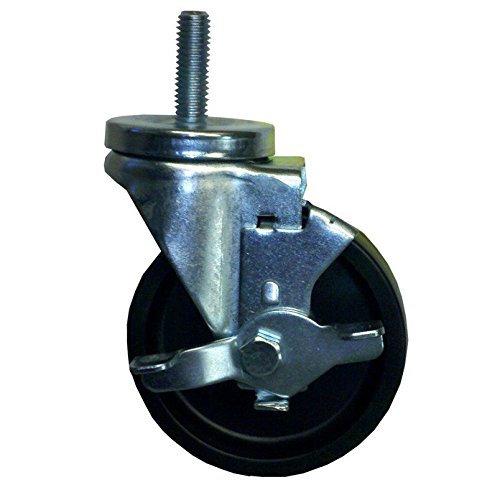 Medium Duty 4" Threaded Stem Caster with Black Polyolefin Wheel and Brake, Commercial and Industrial Use