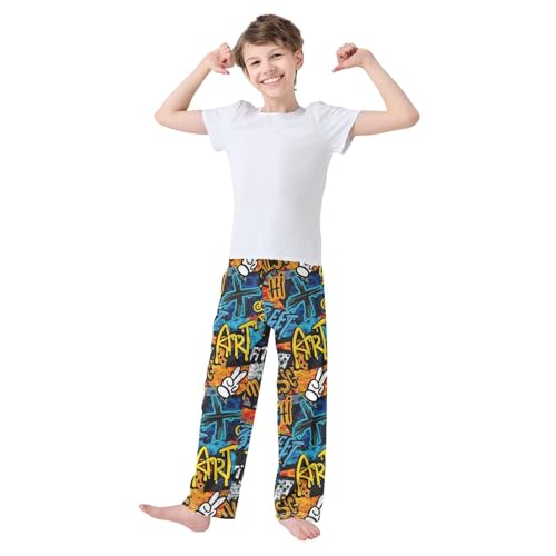 ZZKKO Bright Graffiti Pattern Boys Pants for Kids Jogger Pants with Pockets S-XL2