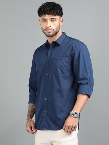 Image of Men Slim Fit Solid Spread Collar Casual Shirt