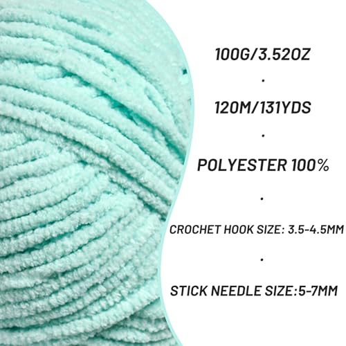 Image of 3 Packs Plush Chenille Chunky Crochet Yarn - Baby Yarn for Crocheting Soft - Velvet Yarns Knitting for Blankets Crafts - Fluffy Amigurumi Yarns 300g / 393yd (3 Aqua Green)