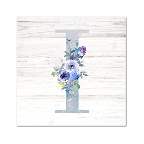 Lettre I en bois et fleurs bleues pour personnaliser votre chambre