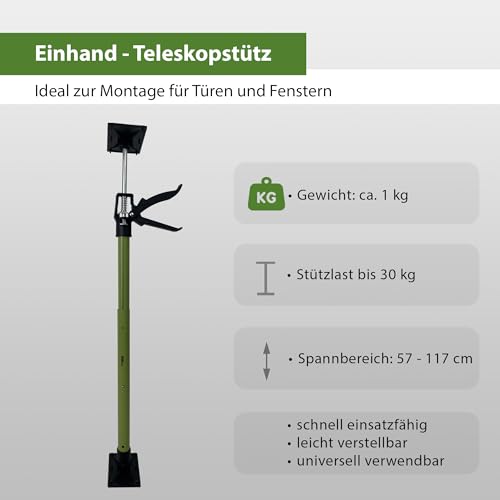 TRUTZHOLM Zargenspanner 57-117 cm Druckplatte Neigbar mit Klicksystem Teleskopstütze Einhandstütze Montagestütze