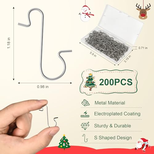kuaima 200 Pcs Christmas Ornament Hooks, Small Silver Christmas Tree Ornament Hooks Mini Metal Ornament Hangers for Christmas Tree Decoration - Thumbnail 4