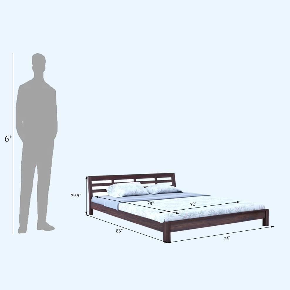 Image of Solid Wood King Size Bed for Bedroom | Wooden Furniture Crafted from Premium Sheesham Wood | Elegant Bedroom Double Bed Without Storage | Walnut Finish (83X74X29.5 Inches)