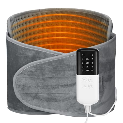 Heat Pads for Back Pain Relief, Overheat Protection Electric Heating Pad with Hand Pockets,30x125cm Heated Pads for Back Pain with 10 Temperature Levels,Machine Washable for Waist Abdomen Period Pain