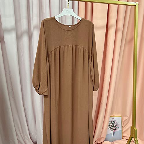 Robe musulmane Abaya marron ample en taille L avec manches bouffantes