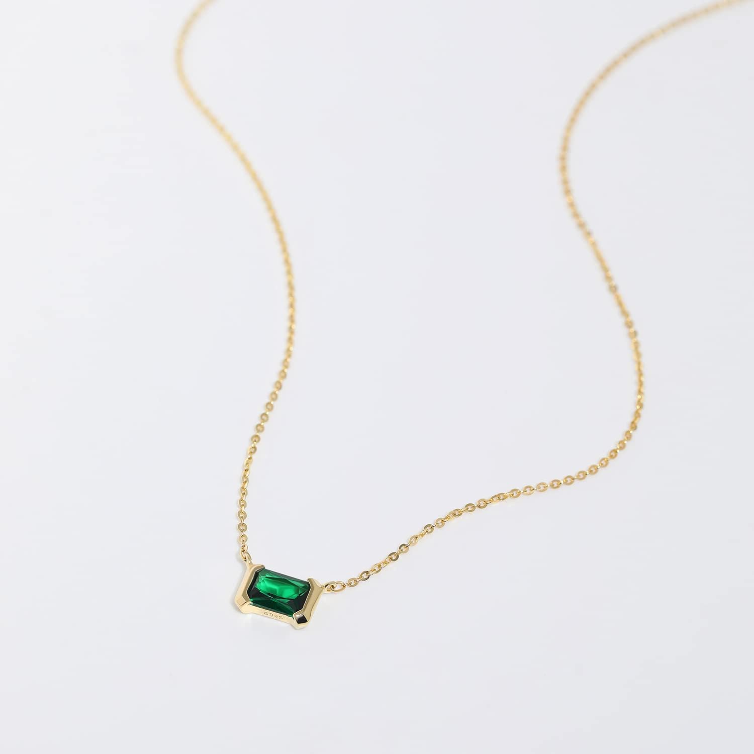 Meissa Square Emerald Earring Necklace Set for Women 925 Sterling Silver Emerald Earring Necklace Set Handmade Gold Necklace May Birthstone Jewelry Gift - Image 3