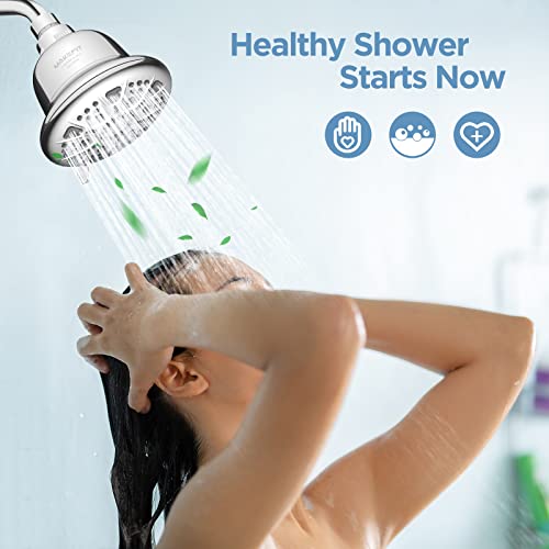 MakeFit Filtered Shower Head - High Pressure Shower Head with Filter for Hard Water - Rain Shower Head Water Softener - Luxury 7 Settings Adjustable Water Filter Showerhead (Chrome)