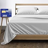 True Luxury 1000-Thread-Count 100% Egyptian Cotton Bed Sheets, 4-Pc King Silver Sheet Set, Single Ply Long-Staple Yarns, Sateen Weave, Fits Mattress Upto 18'' Deep Pocket