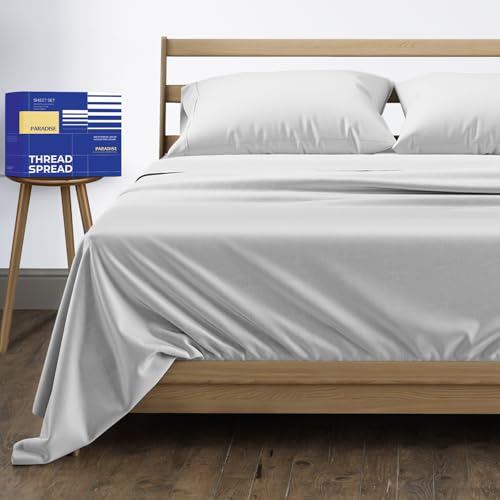 THREAD SPREAD 100% Egyptian Cotton King Size Sheets Set - High Thread Count Bed Sheets King Size Deep Pocket 16' (4 PC, Light Grey), Soft, Cooling, Extra Long Staple Sateen Luxury Hotel Sheet Set