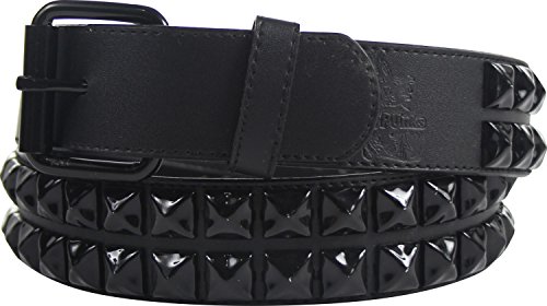 BodyPUNKS Black double row pyramid studded leather belt W/black studs, Youth Medium (Waist 19-23)