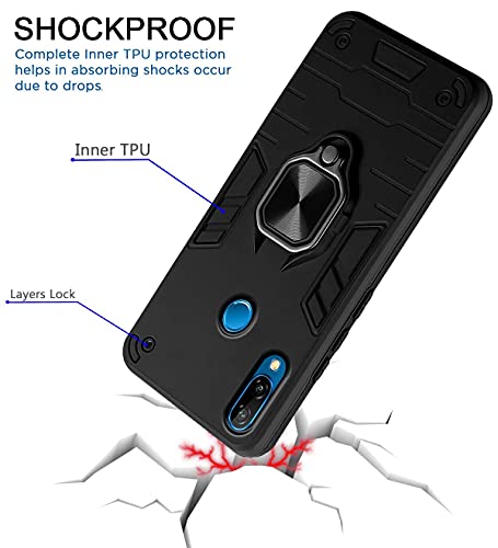 Image of Pikkme D5 Tough Armor Bumper Back Cover Case for Honor P20 Lite |Ring Holder & Kickstand in-Built (Black)