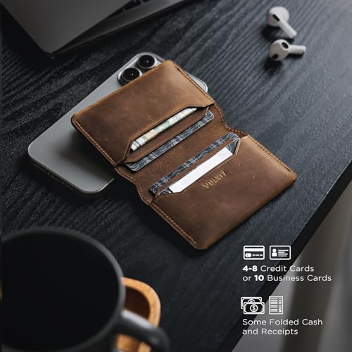 Image of VULKIT Slim Minimalist Card Holder RFID Blocking Leather Credit Card Holder Front Pocket Wallet Magnetic Closure, Handcrafted Cowhide Version