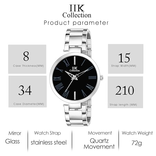 IIK COLLECTION Watches for Women Round Studded Dial |Day and Date Quartz Movemnet |Long Battery Life|Stainless Steel Bracelet Chain Strap|Double Lock Clasp Safety Watches for Girls