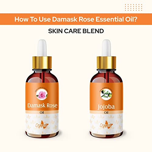 Image of Crysalis Damask Rose Steam Distilled 100% Pure & Natural Essential Oil Uncut Undiluted, Organic Standard for Skin & Hair care, Enhance Skin Texture, Minimizes fine lines & wrinkles- 100ML With Dropper