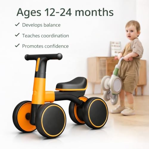 Image of 4 Wheel Ride On Balance Bike for Toddlers, Baby Push Walker Ride-On Toy with Silent Wheels, Indoor Outdoor First Bike,Beads Drawing Board for Kids & Girls (Pink)