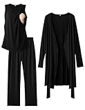 SUNNYBUY Stillpyjama Set Damen 3-teilig Umstands- und Still-Schlafanzug mit Top, Hose und Morgenmantel ideal für Schwangerschaft, Wochenbett und Klinik, Schwarz L