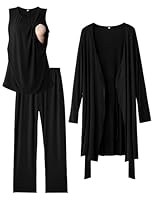SUNNYBUY Stillpyjama Set Damen 3-teilig Umstands- und Still-Schlafanzug mit Top, Hose und Morgenmantel ideal für Schwangerschaft, Wochenbett und Klinik, Schwarz XL