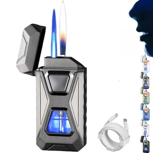 Encendedor Activado por Voz Doble Llama USB Recargable Gris miniatura 1