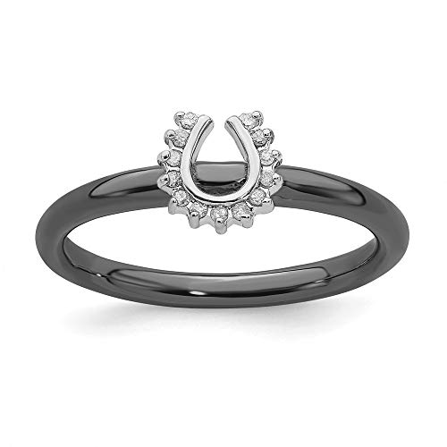 925 Sterling Silver Stackable Black-Plated Diamond Horseshoe Ring Eternity Band Size 9 (.07 Cttw.) #TOP18