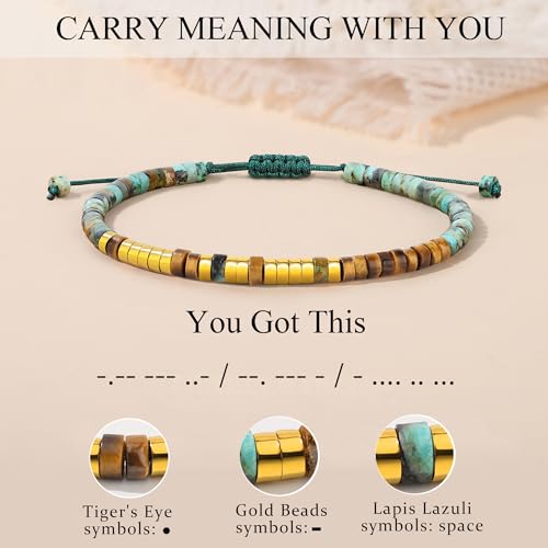 JoycuFF Inspirational 𝐌𝐨𝐫𝐬𝐞 𝐂𝐨𝐝𝐞 𝐁𝐫𝐚𝐜𝐞𝐥𝐞𝐭𝐬 for Women Funny Jewelry Birthday Valentines Gifts for Her Mother Aunt Daughter Sister Best Friend Adjustable Natural Bead Wrap Bracelets4