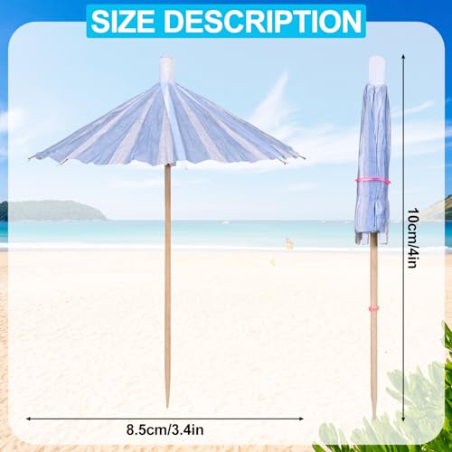 Cunhill 150 Pcs Drink Umbrellas Cocktail Picks Vertical Stripes Style Mini Umbrella for Drink Paper Parasol Cocktail Stick with Wood Toothpick for Summer Hawaiian Party Decor Cupcake Topper(5 Color) - Thumbnail 2