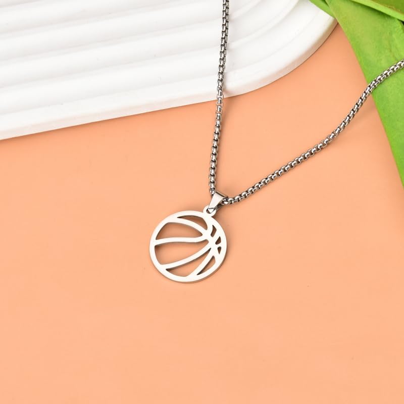 Kefley Stainless Steel Basketball Necklace for Men Women Hollow Sports Necklace for Basketball Lover Player Fans Gifts for Birthday Team Basket Ball Themed Gift Party Favors Souvenirs - Image 3