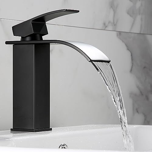 Robinet salle de bain cascade noir pour lavabo moderne et vasque de salle de bain familiale