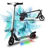 WEELMOTION Black Foldable Electric Scooter for Kids, Bright Front Bar Lights, LED Head Lights, Shining Pedal, Big LED Display, Dual Brakes 150W Motor Kids Electric Scooter, UL2272 Certified