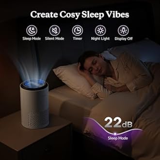 AROEVE Air Purifiers for Bedroom Home, 3 Layer Filter for Smoke Pollen Allergies Pet Dander Odor, Sleep Mode for Better Sleep, Energy Saving, 3 Speeds, Timer for Office, Dorm, Kitchen, MK01, White