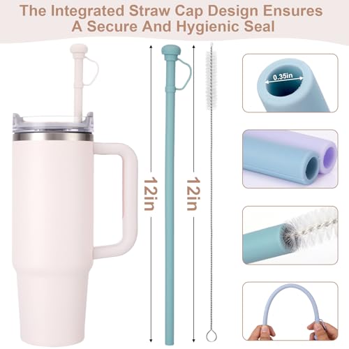 Whaleme 6 Replacement Silicone Straw Compatible Stanley 40 oz 30 oz Cup Tumbler, 12In Long Reusable Straws With Straw Cover, 2 Cleaning Brush for Stanley 40 oz Tumbler Accessories - Thumbnail 2