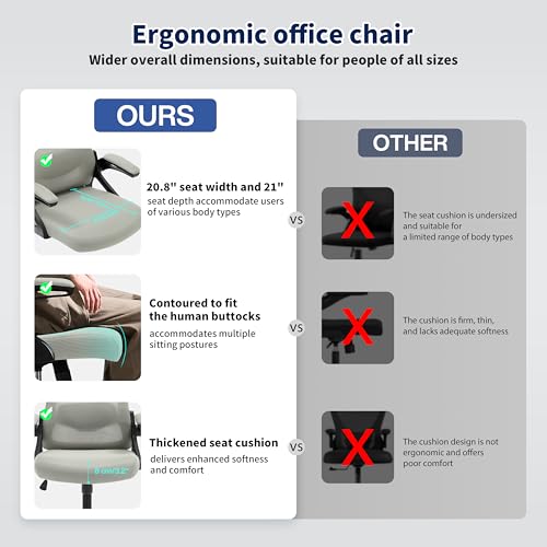Image of Ergonomic Office Chair, Desk Chair with Adjustable Lumbar Support, Breathable Mesh Comfy Computer Chairs with Flip-up Armrests Executive Task Chair for Adults Home Office (Dark Gray)