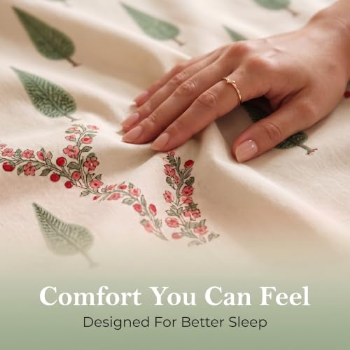 Image of BSB HOME 240 TC Cotton Feel Double Bedsheet with 2 Pillow Covers, Premium Soft Breathable Bed Sheet Set, Fade Resistant, All-Season, Easy Care, 90 x 100 Inches (228 x 254 cm) - Ivory & Olive Green