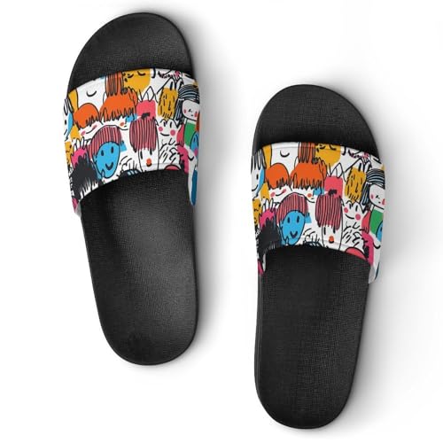 Cartoon Faces Hand-Drawn Graffiti Slippers for Men Wormen Shower Bathroom Slipper Indoor Beach Non Slip Sandal