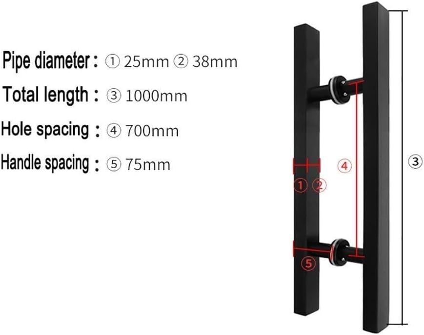 Heavy Duty Stainless Steel Square Tube Commercial Push-Pull Door Handle/Glass Door Handle/Barn Door Pull Handle Black/Silver - 6 Sizes(Black,1000 * 700mm)