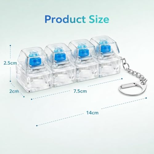 Image of Mechanical Keyboard Switch Keychain, 4 Key Clicking Fidget Toy with RGB Light, Stress Relief Keychain for Office, Study & Gaming, Portable Anti Anxiety Clicker Toy