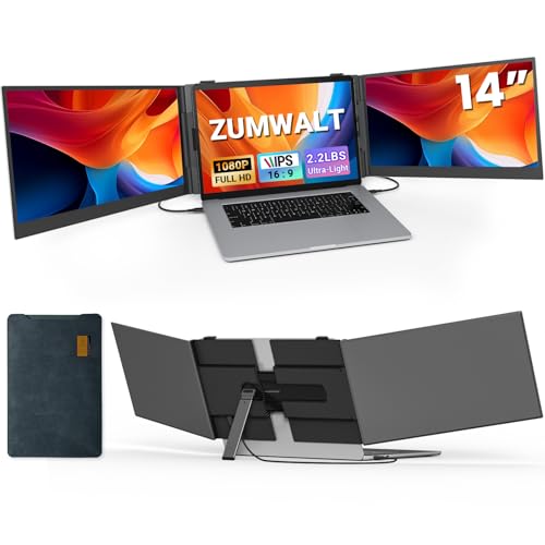 Image of Laptop Screen Extender, Ultra Thin 14 inch 1080P FHD Triple Portable Monitor for Laptops 13-17.3 inch, 2.2lbs Lightweight Travel Dual Monitor Extender, Plug-Play Aluminum Extended for Mac /Windows /PS5 /Chrome