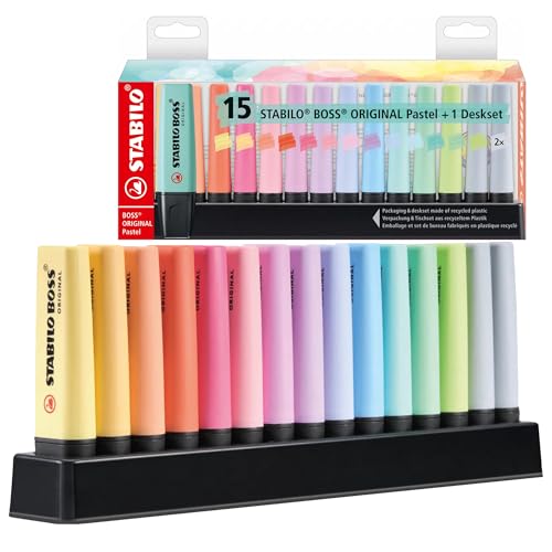 STABILO Marcador BOSS ORIGINAL Pastel - Set de mesa con 15 colores