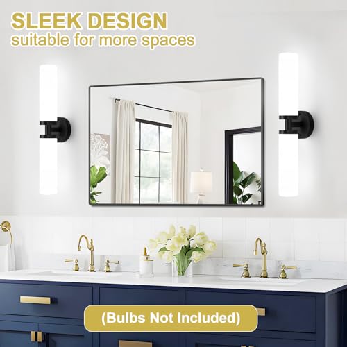 Image of Wall Sconces Set of Two, Matte Black Bathroom Sconces Wall Lighting with Milky White Glass, Hardwired Modern Sconces Wall Decor Set of 2 Bathroom Light Fixtures for Mirror Living Room Hallway Bedroom